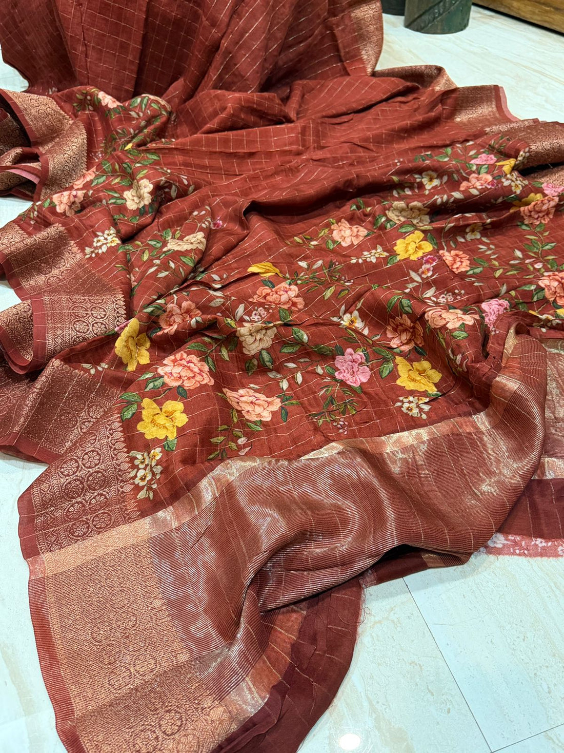 Chanderi Silk Cotton Zari Weave Border Saree with Digital Print