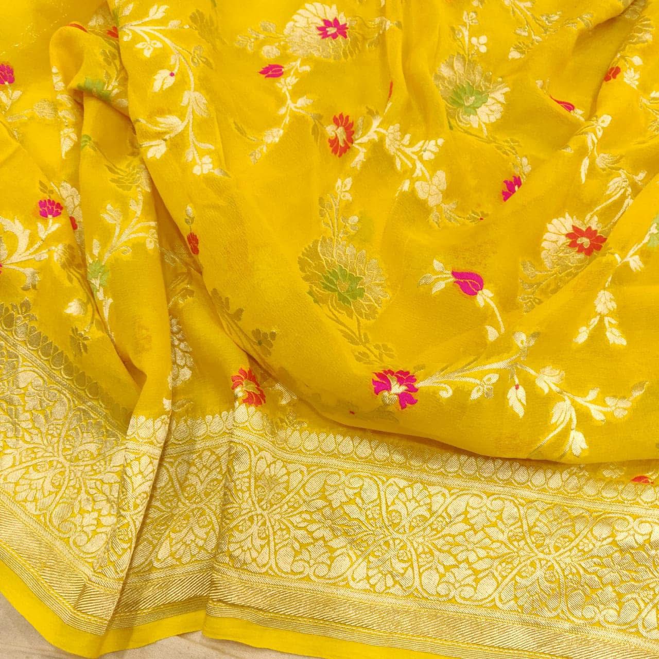 Pure Handloom Khaddi Georgette Meenakari Zari Work Saree
