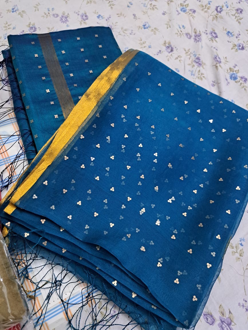 Elegant Pure Handloom Resham Silk Saree With All-Over Sequins Work