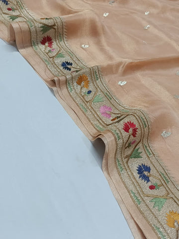 Pure Banarasi Soft Tissue Silk Saree With Paithani Embroidery Border