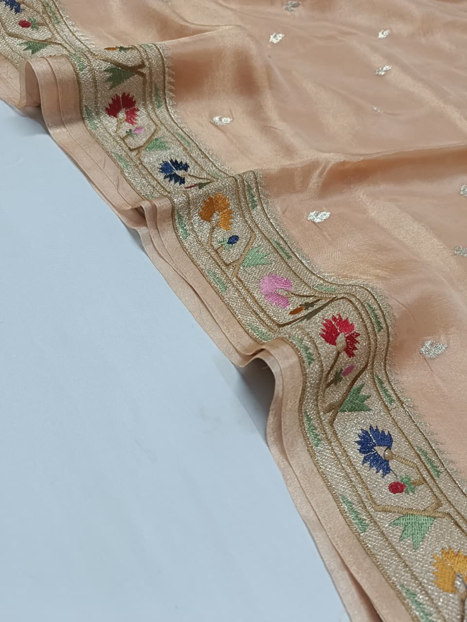 Pure Banarasi Soft Tissue Silk Saree With Paithani Embroidery Border