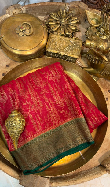 Mysore Brocade Crepe Silk Saree with Antique Zari Weave – Chap Dye