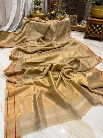 Chanderi Hand- Woven Blend Silk Cotton Saree With Zari Weave