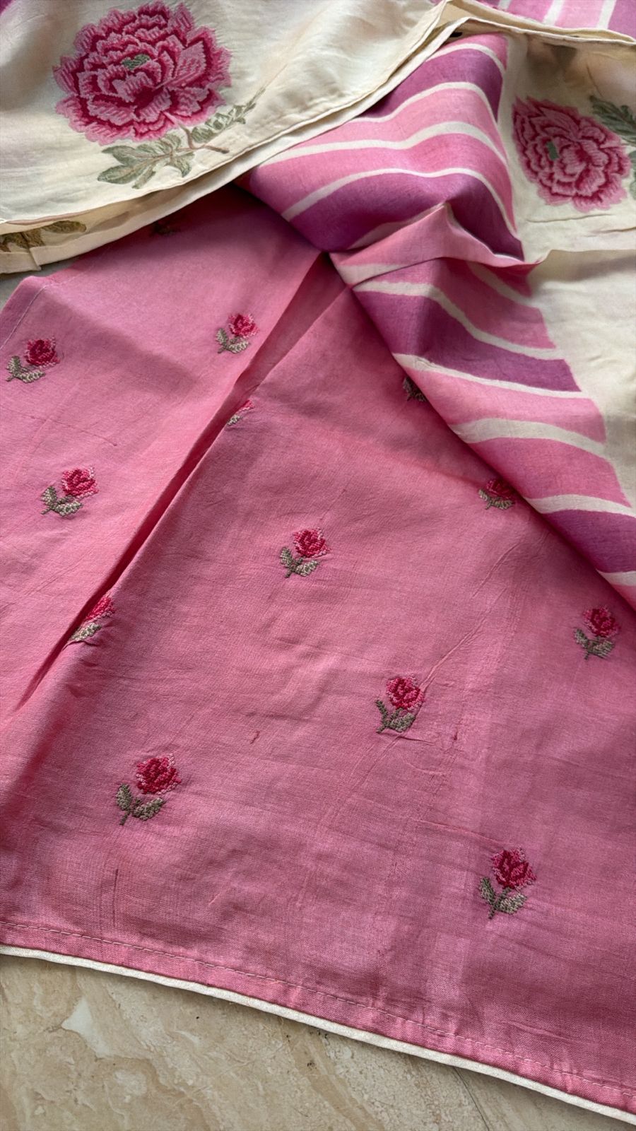 Tussar Silk Hand Brush Dye Saree with Cross Stitch Embroidery Buta