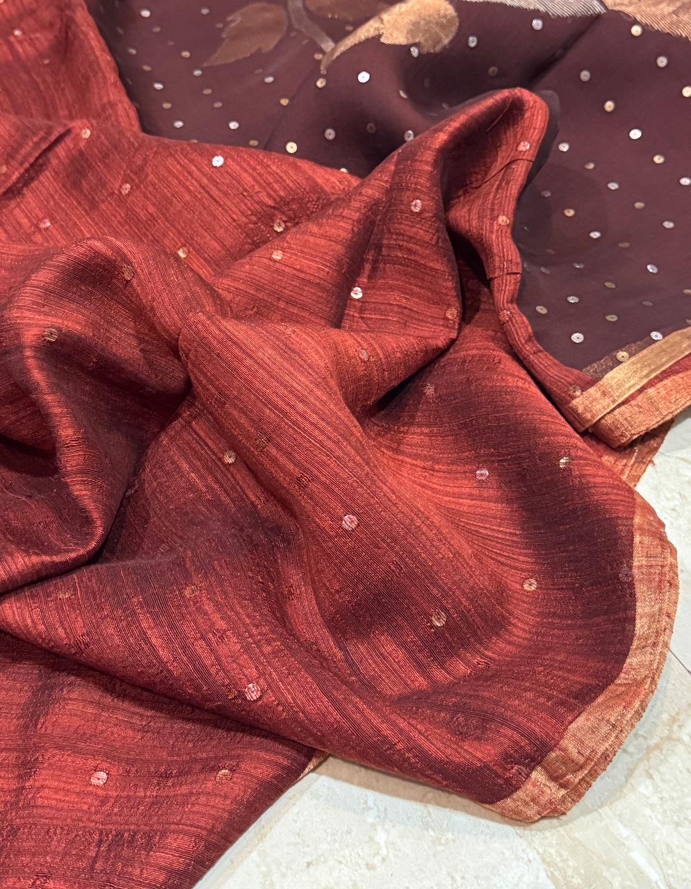 Premium Pure Matka Silk Jamdani Saree with Sequins Work