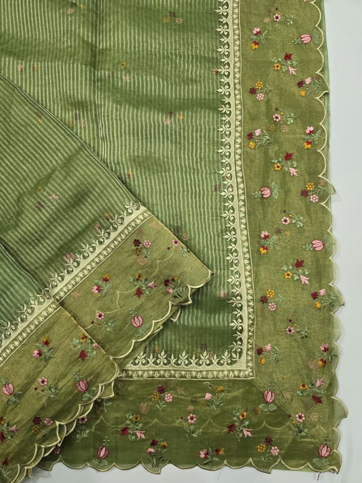 Pure Kora Tissue Silk Saree With Embroidery