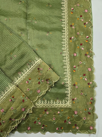 Pure Kora Tissue Silk Saree With Embroidery