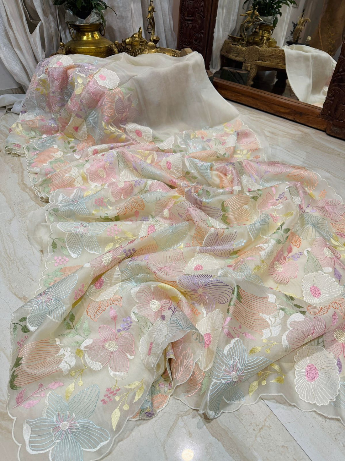 Pure Organza Silk Saree With Intricate Appliqué Work