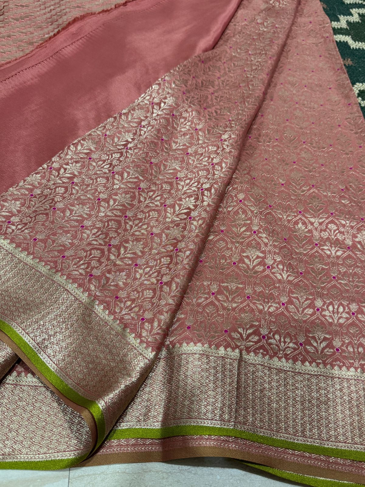Pure Mysore Brocade Crepe Silk Saree With Meenakari Weave