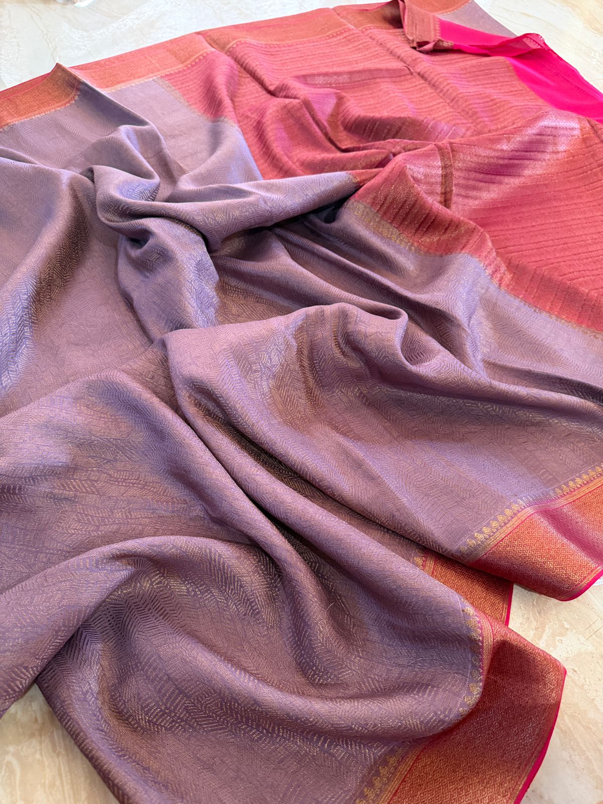 Mysore Brocade Crepe Silk Saree With Antiq Zari Weave