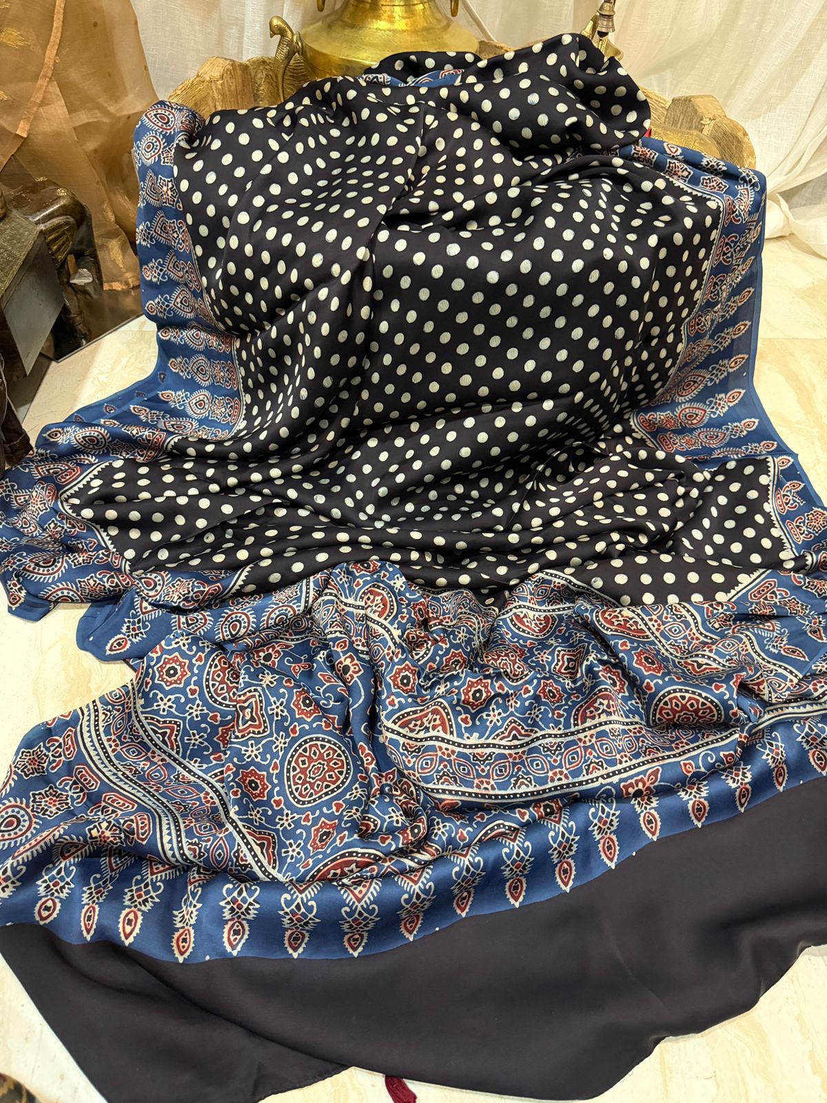 Pure Modal Silk Saree Hand Block Ajrakh Print