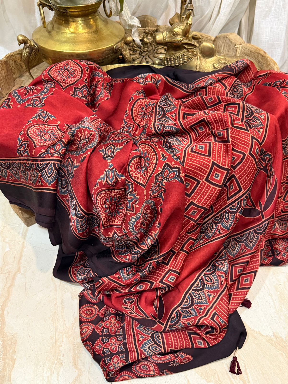 Pure Modal Silk Saree Hand Block Ajrakh Print