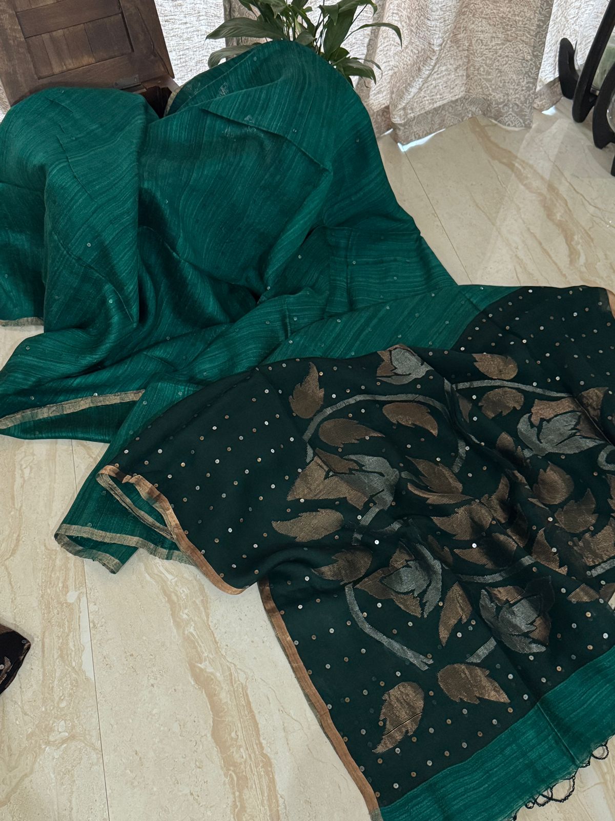 Premium Pure Matka Silk Jamdani Saree with Sequins Work