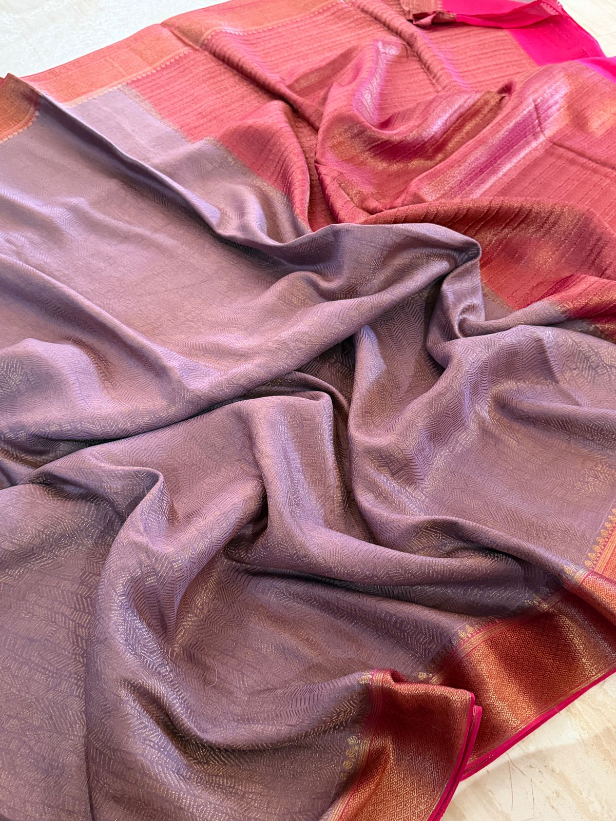 Mysore Brocade Crepe Silk Saree With Antiq Zari Weave