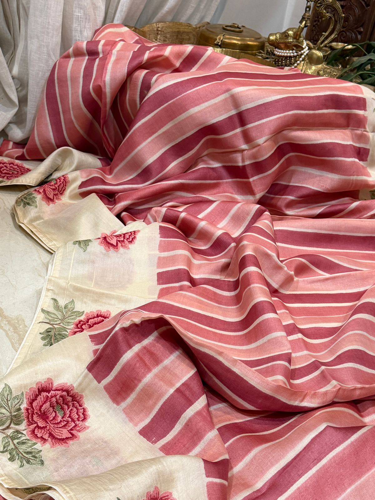 Tussar Silk Hand Brush Dye Saree with Cross Stitch Embroidery Buta