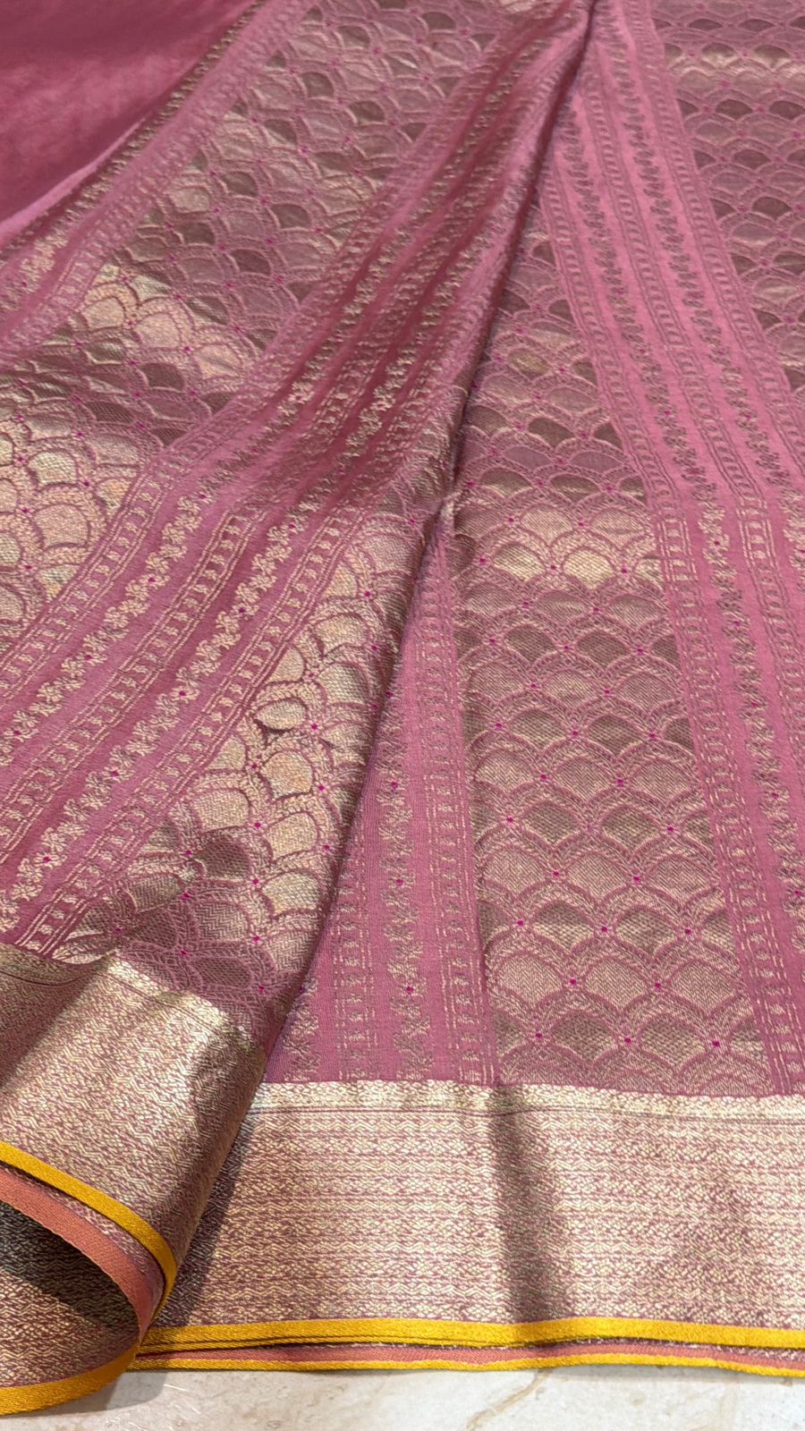 Pure Mysore Brocade Crepe Silk Saree With Meenakari Weave