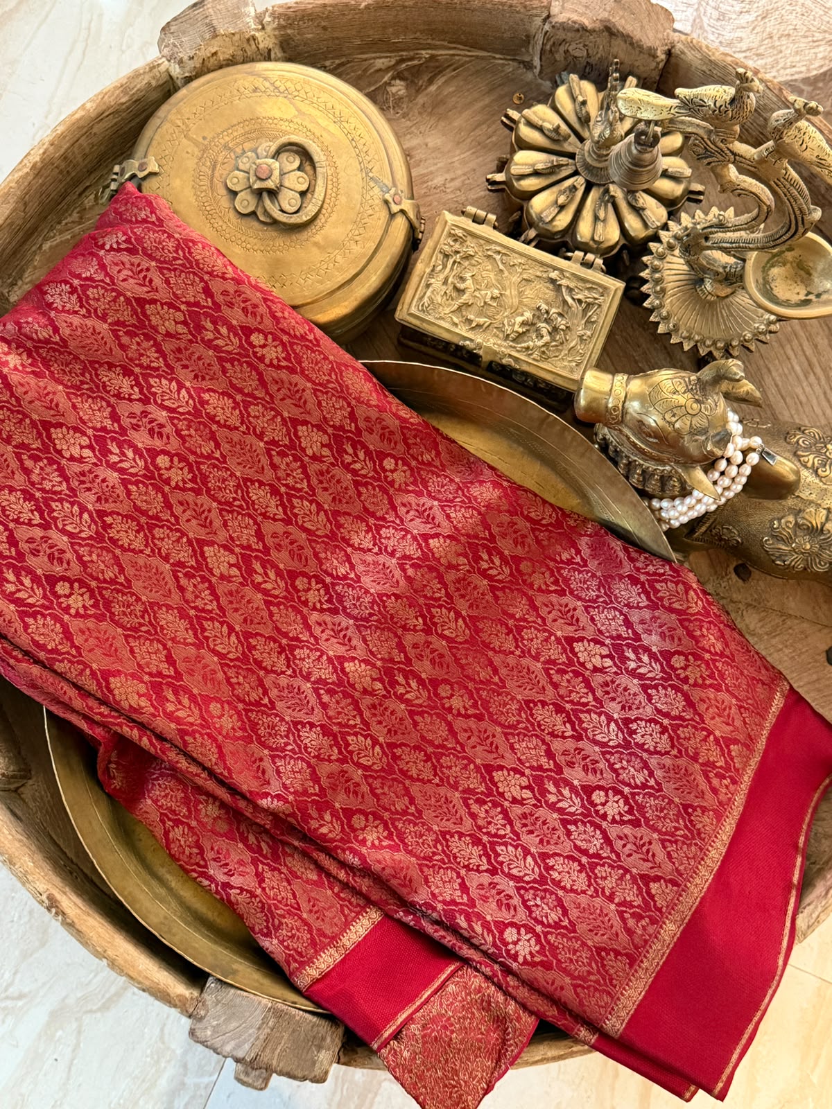 Pure Mysore Brocade Crepe Silk Satin Patta Border Saree With Antiq Zari Weave