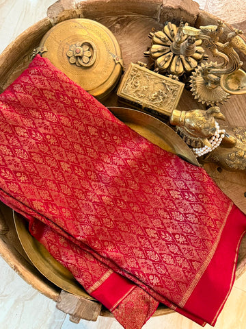 Pure Mysore Brocade Crepe Silk Satin Patta Border Saree With Antiq Zari Weave