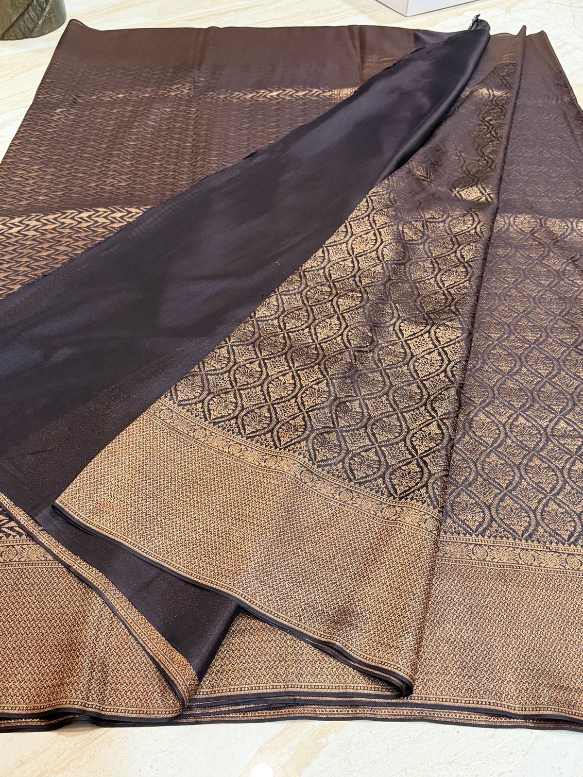 Pure Mysore Brocade Crepe Silk Saree With Antiq Zari Weave