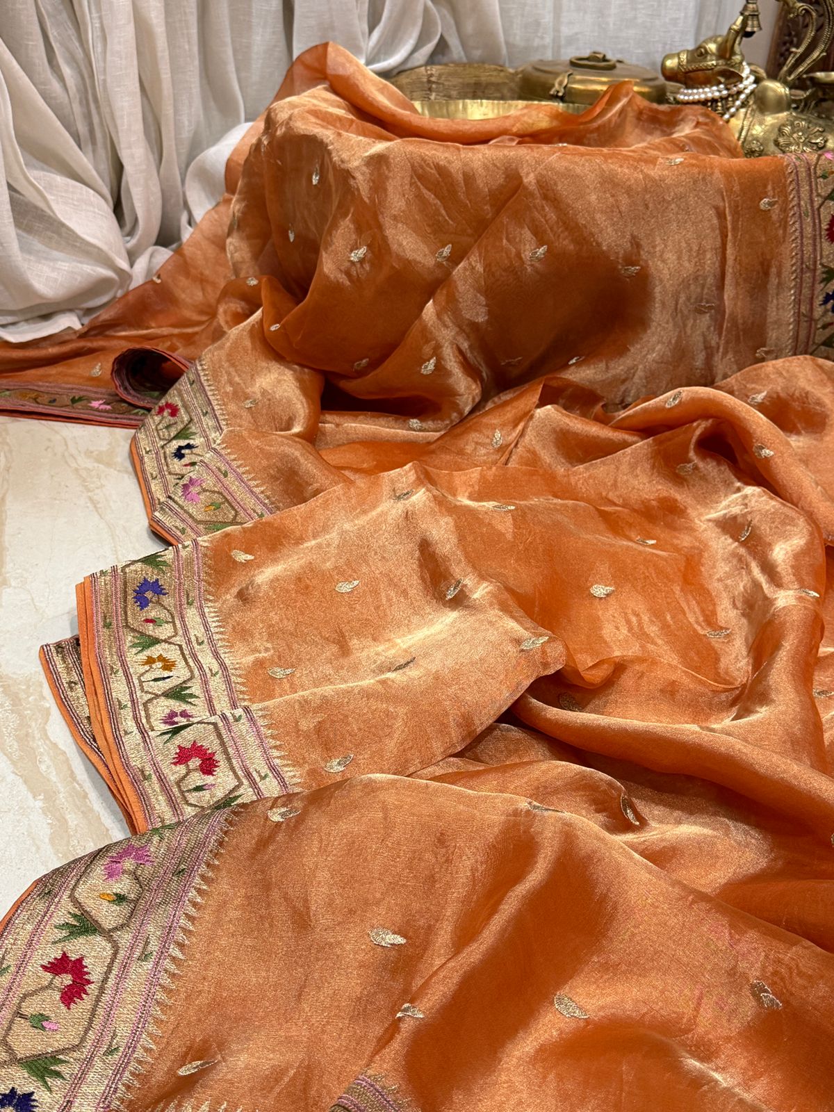 Premium Soft Tissue Silk Saree With Paithani Embroidery Border