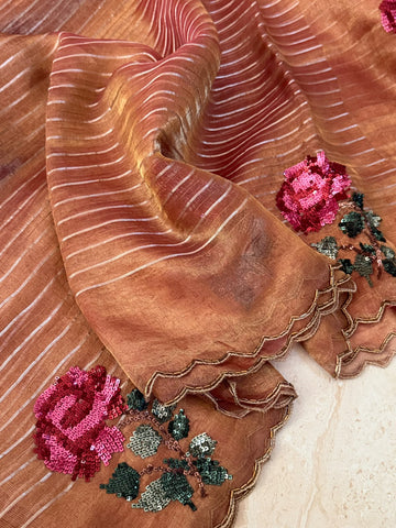 Tissue Silk Saree with Hand Embroidery Border