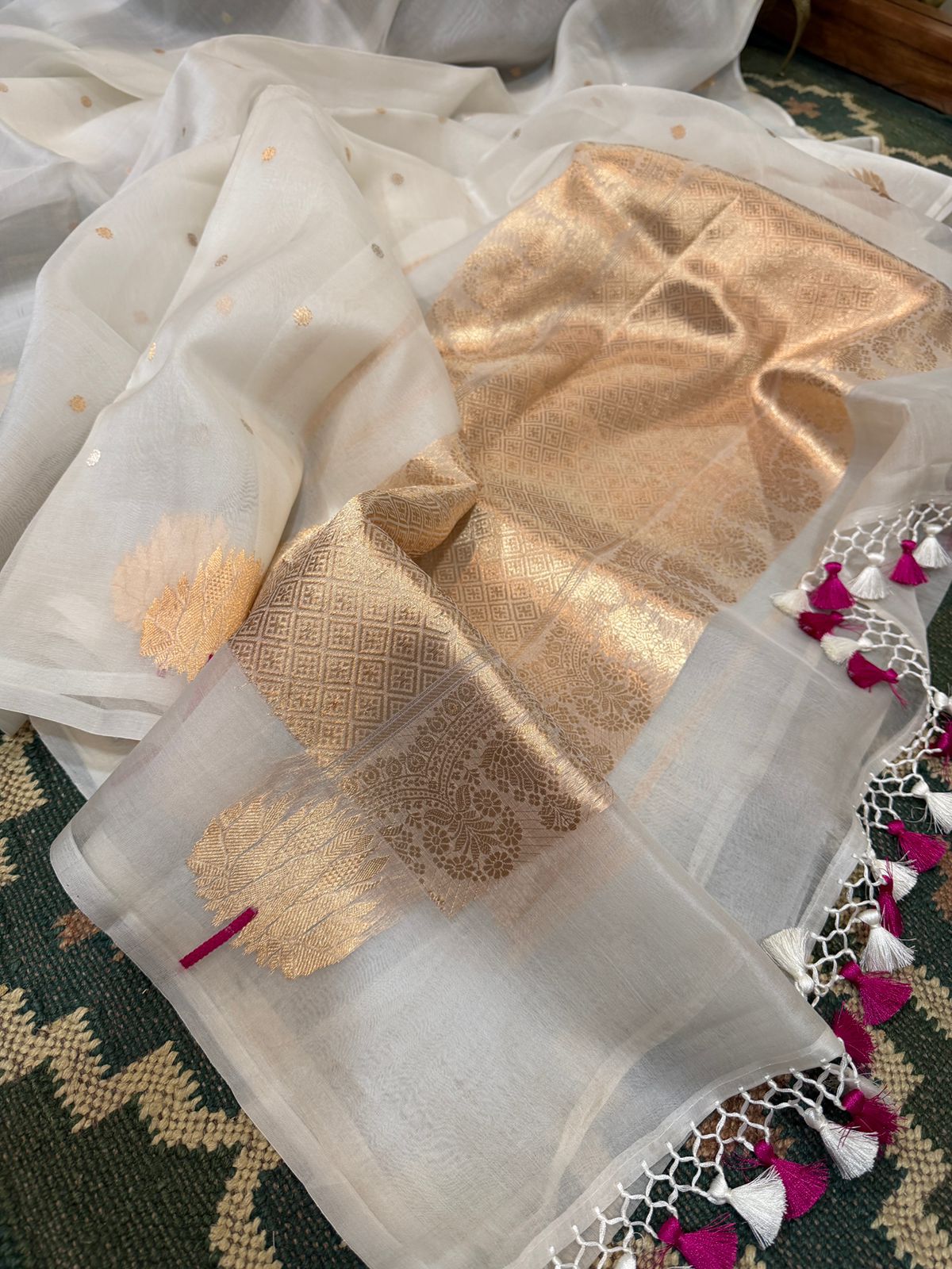 Pure Handloom Kora Banarasi Saree