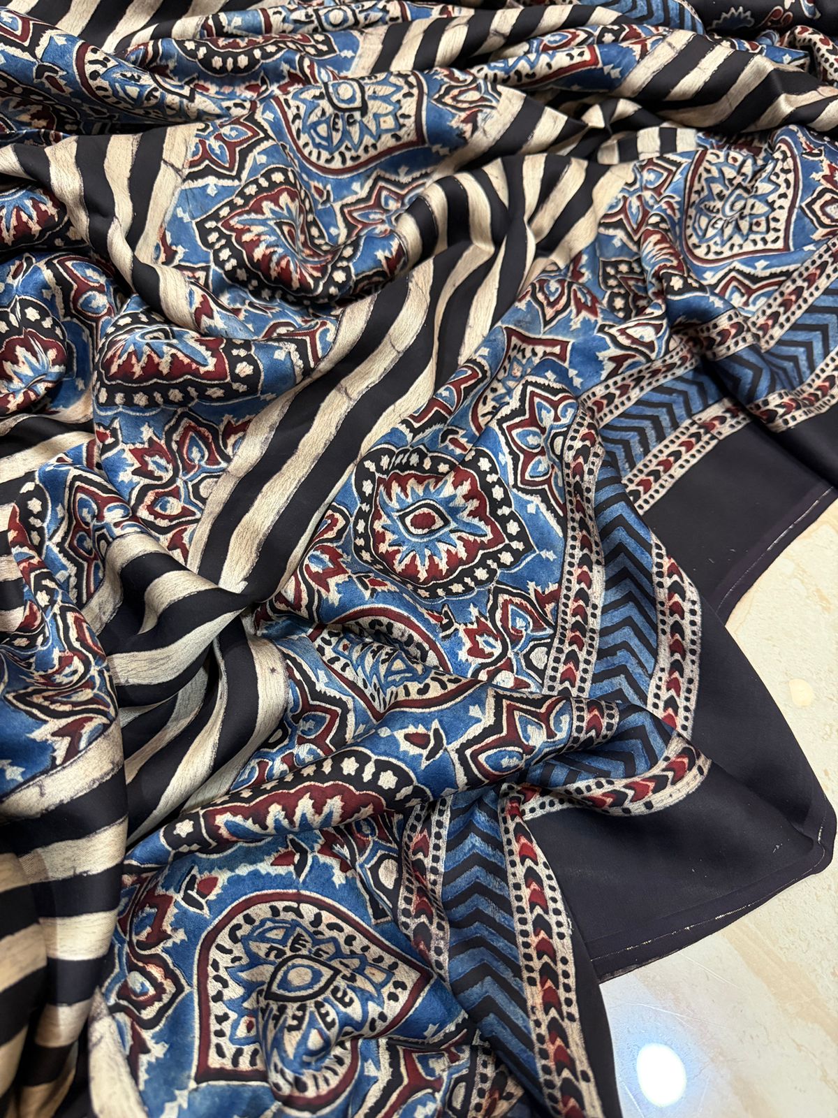 Pure Modal Silk Saree Hand Block Ajrakh Print