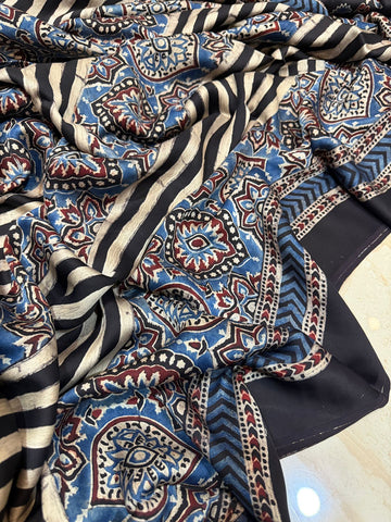 Pure Modal Silk Saree Hand Block Ajrakh Print