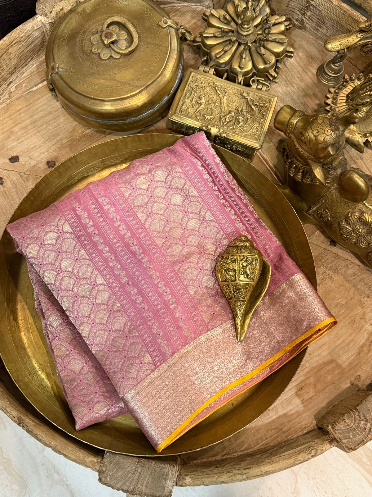 Pure Mysore Brocade Crepe Silk Saree With Meenakari Weave