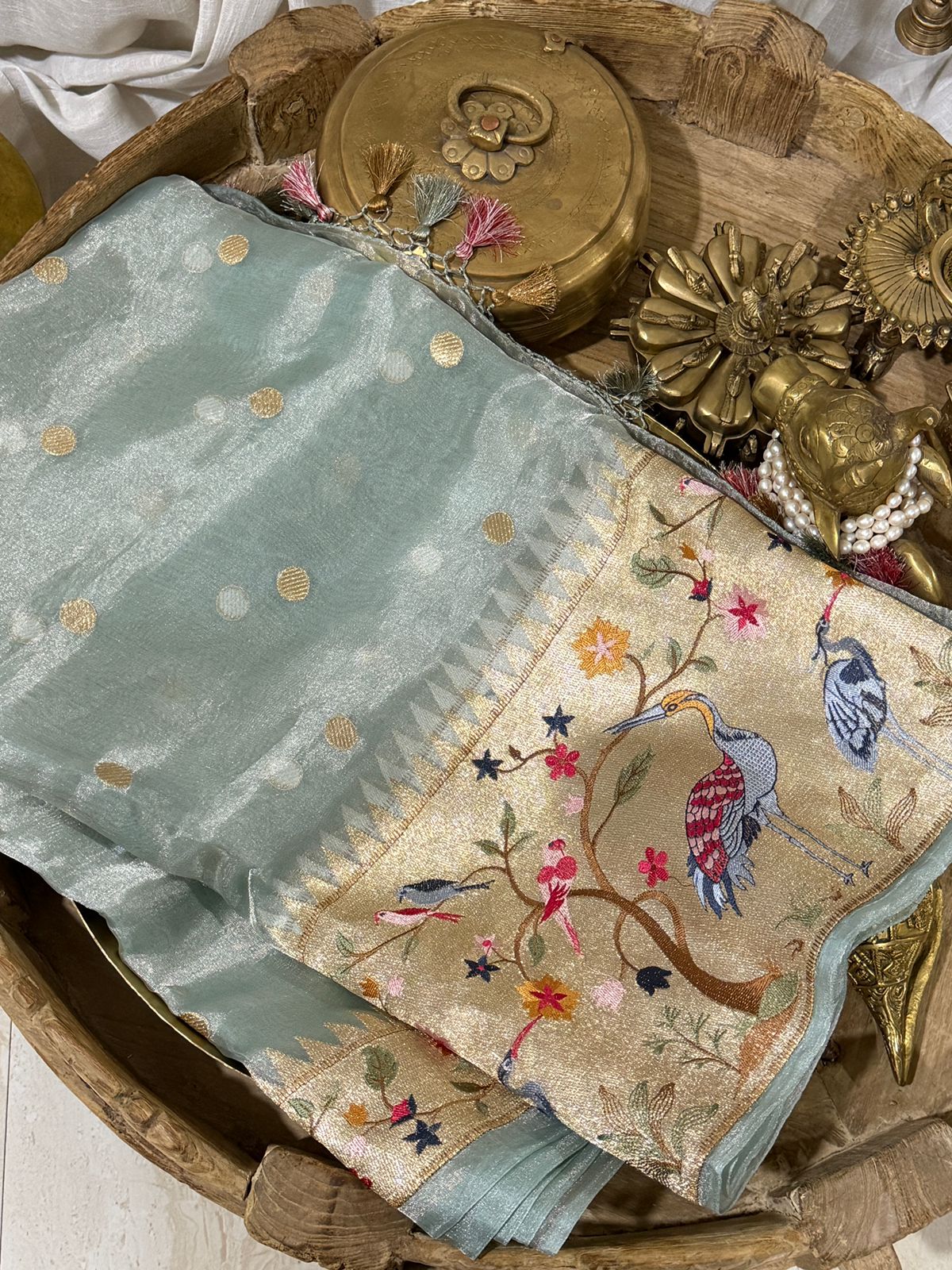 Banarasi Soft Tissue Silk Saree With Paithani Embroidery Border