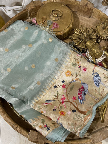Banarasi Soft Tissue Silk Saree With Paithani Embroidery Border