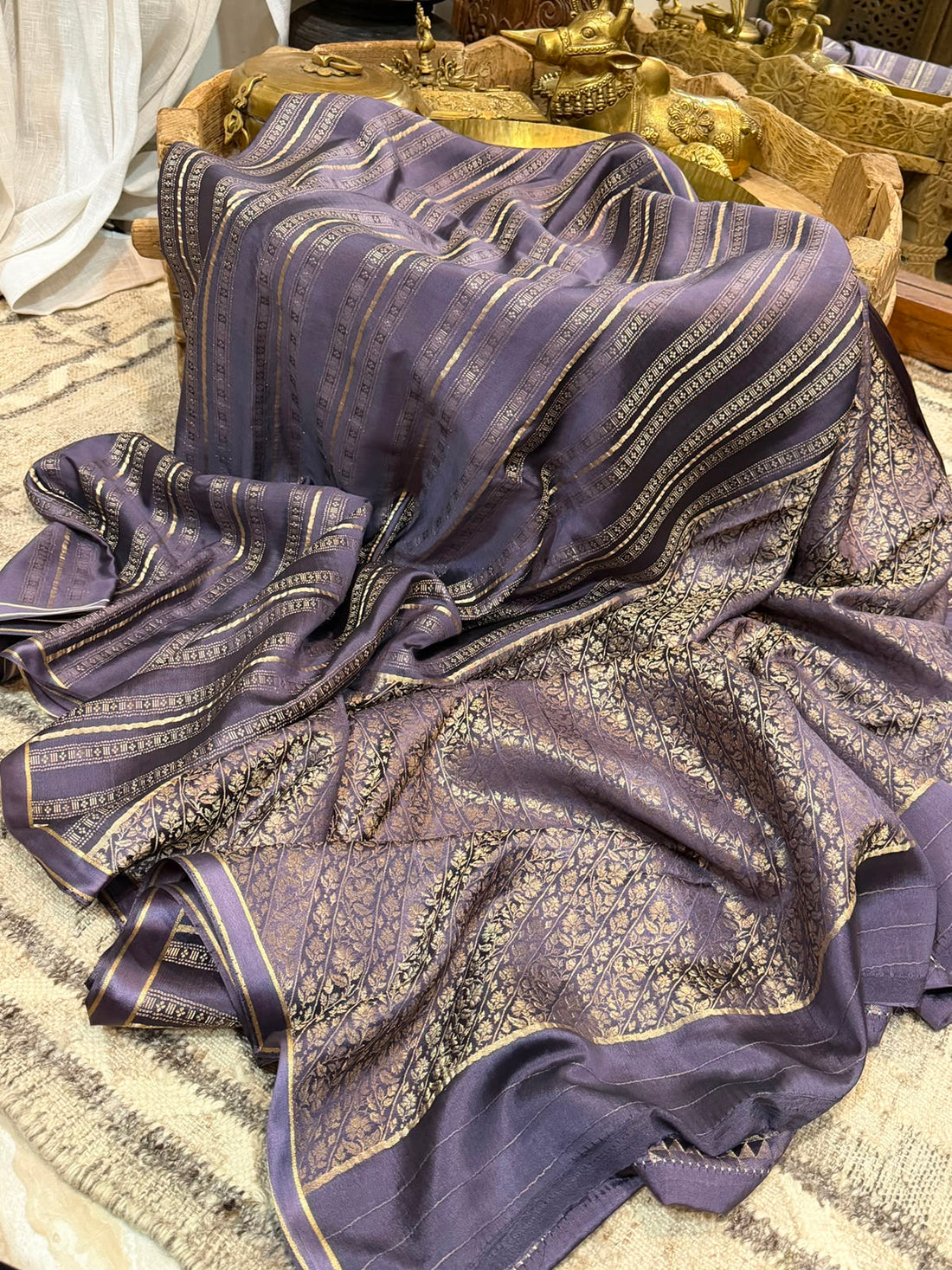 Mysore Brocade Crepe Silk Saree with Elegant Stripe Weave