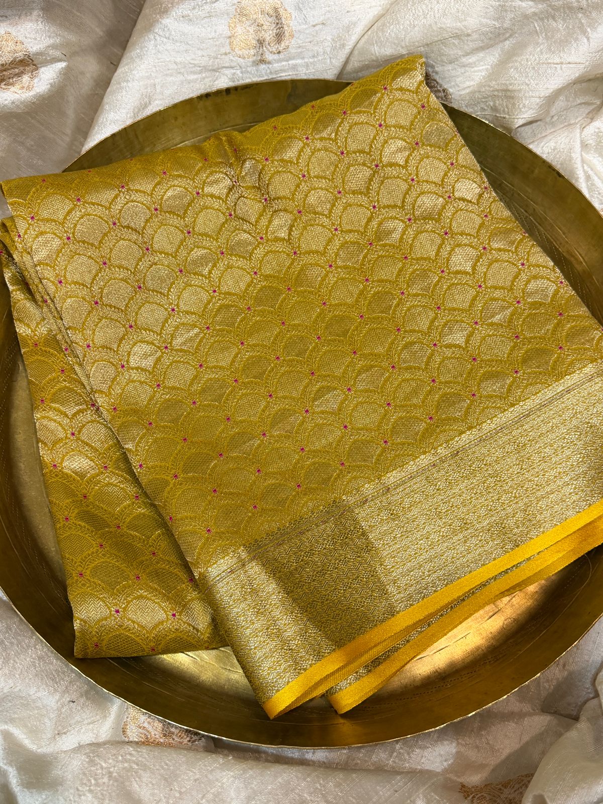 Pure Mysore Brocade Crepe Silk Saree With Meenakari Weave