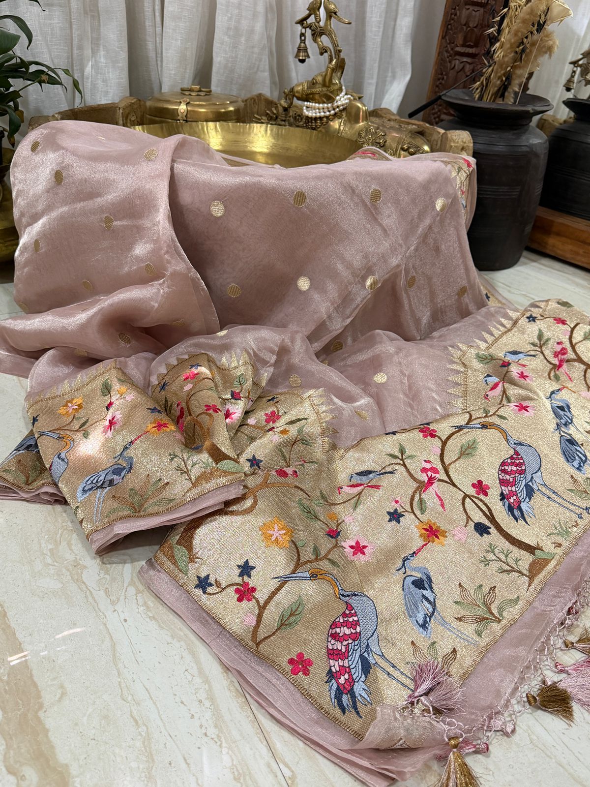 Banarasi Soft Tissue Silk Saree With Paithani Embroidery Border