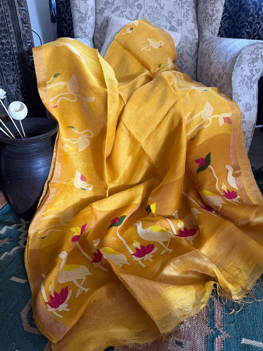 Pure Handloom Jamdani Linen Silk Saree
