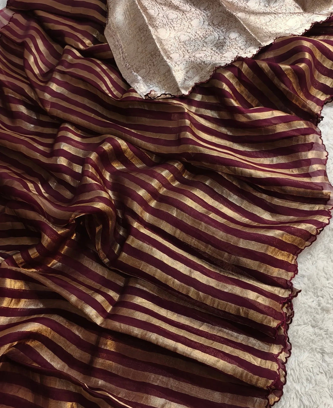 Banarasi Soft Glass Tissue Stripes Silk Saree with Tissue Brocade Blouse