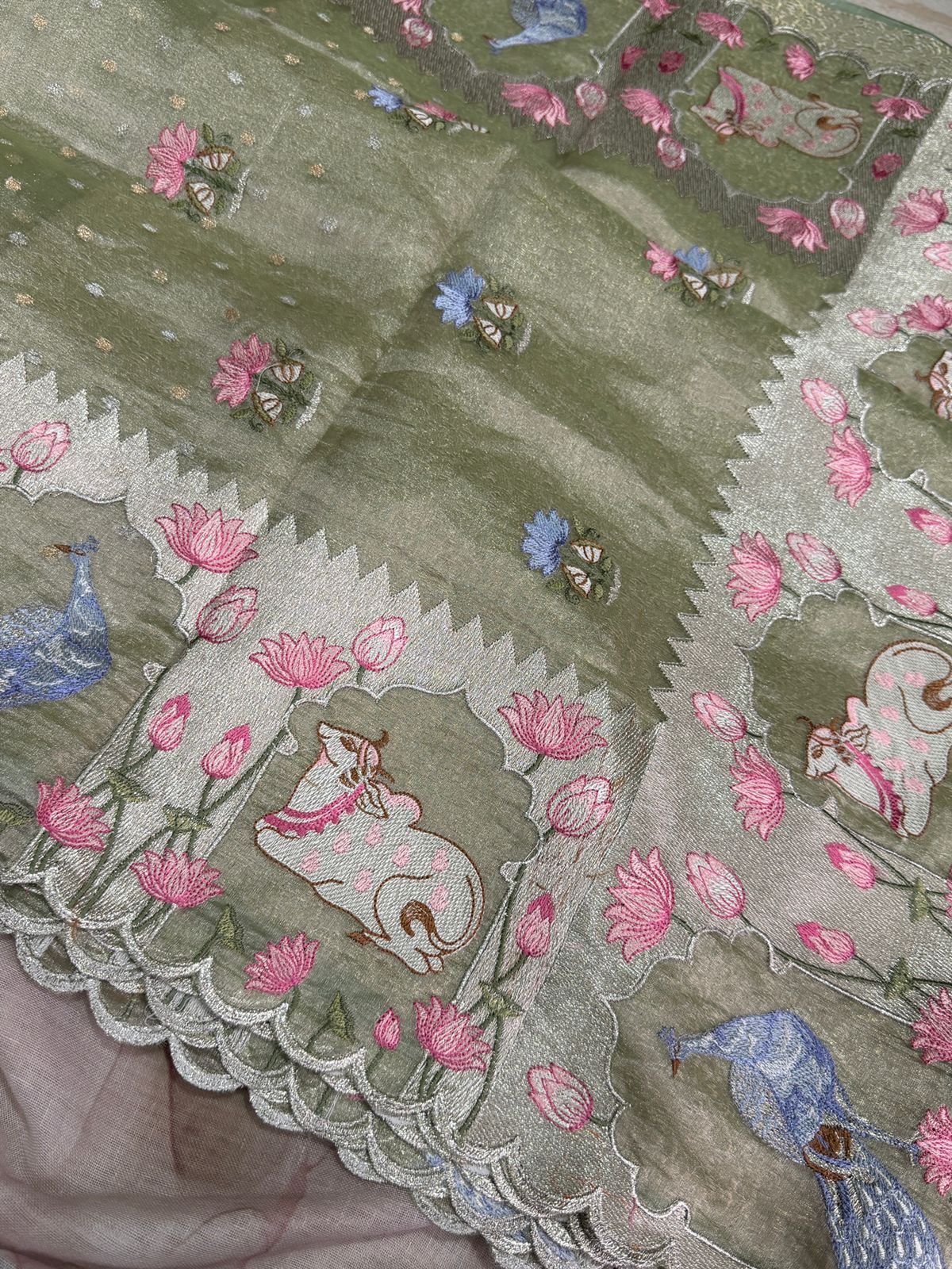Banarasi Soft Tissue Silk Saree With Pitchwai Embroidery Border