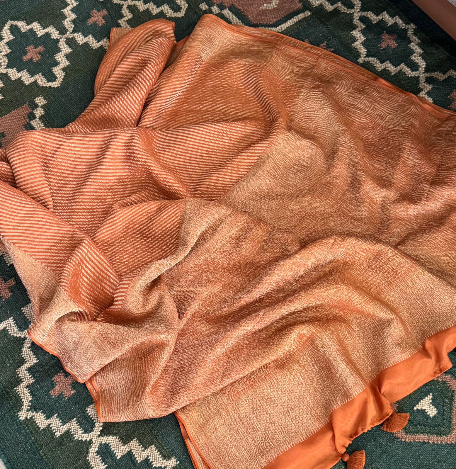 Leheriya Weave Mysore Crush Tissue Silk Saree