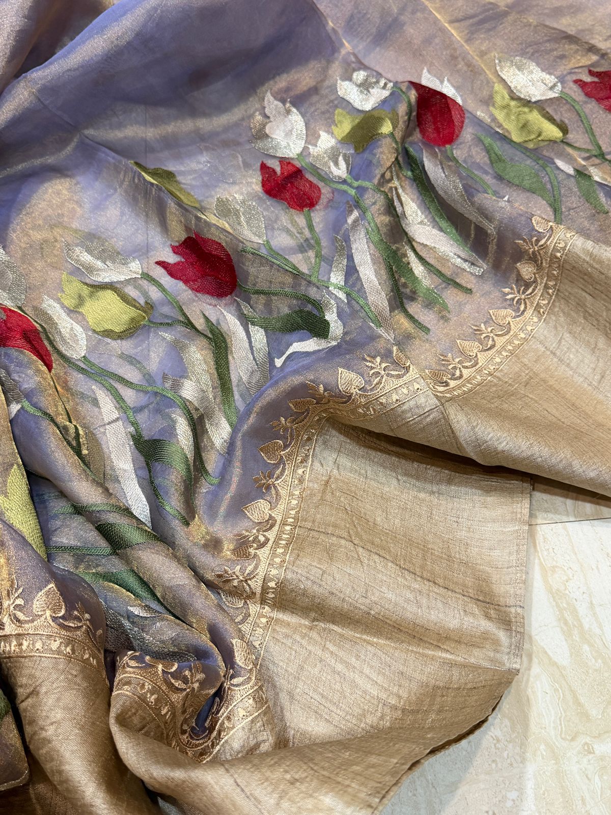Banarasi Soft Tissue Silk Saree With Tussar Border