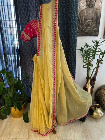 Designer Soft Tissue Silk  Zardozi Embroidery Saree