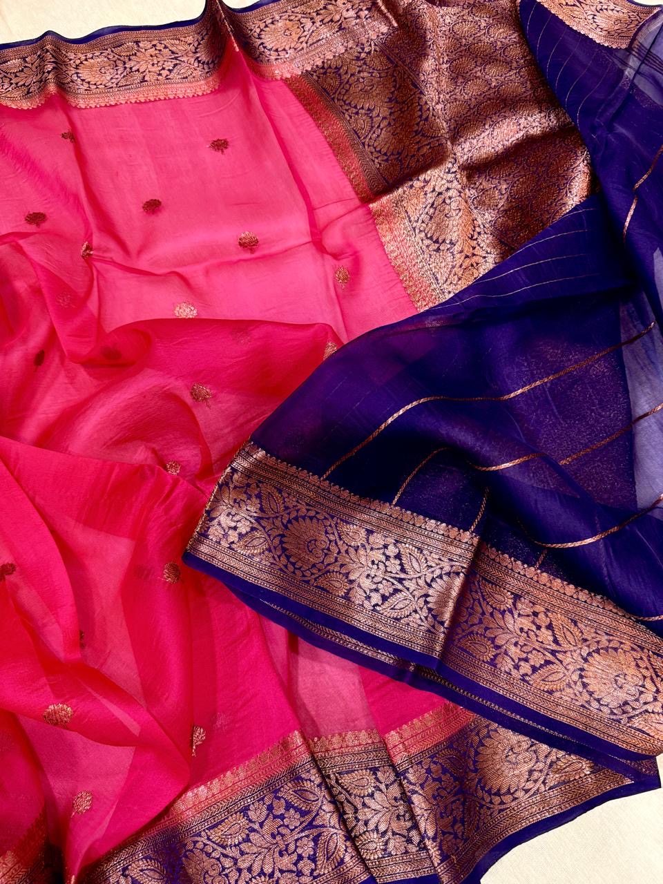 Pure Handloom Kora Banarasi Silk Saree