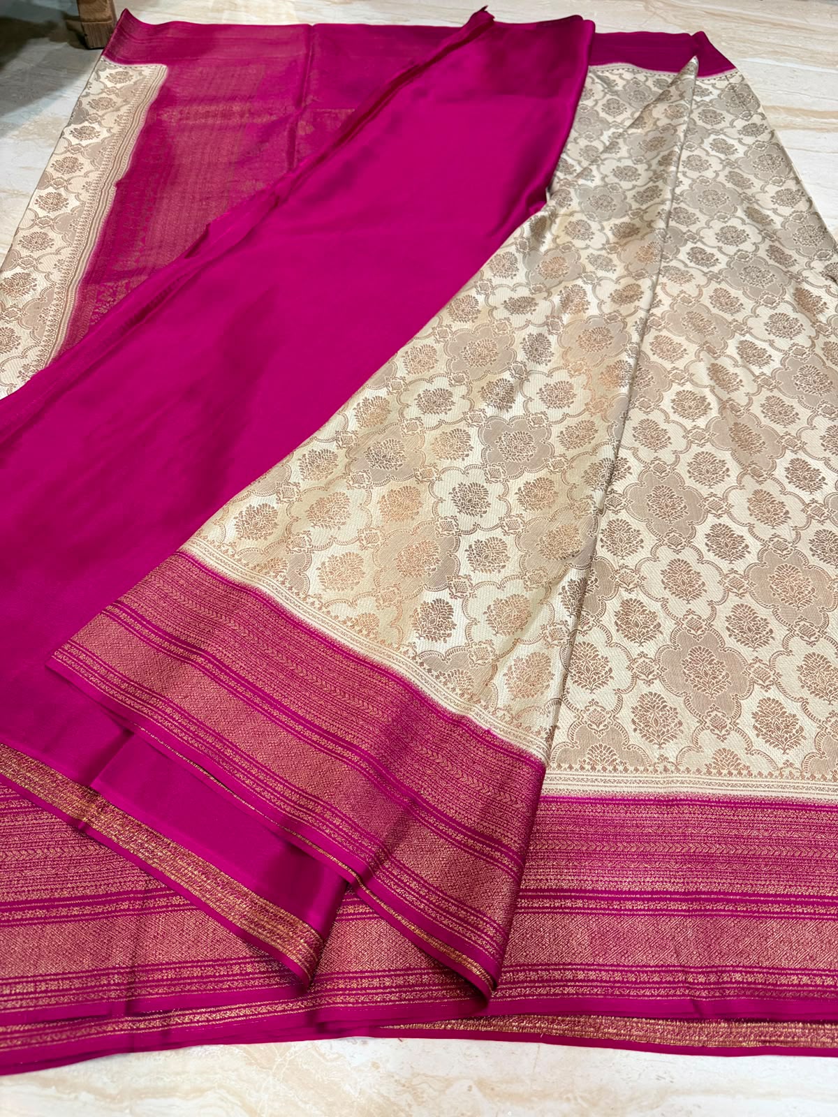 Pure Mysore Brocade Crepe Silk Saree With Antiq Zari Weave