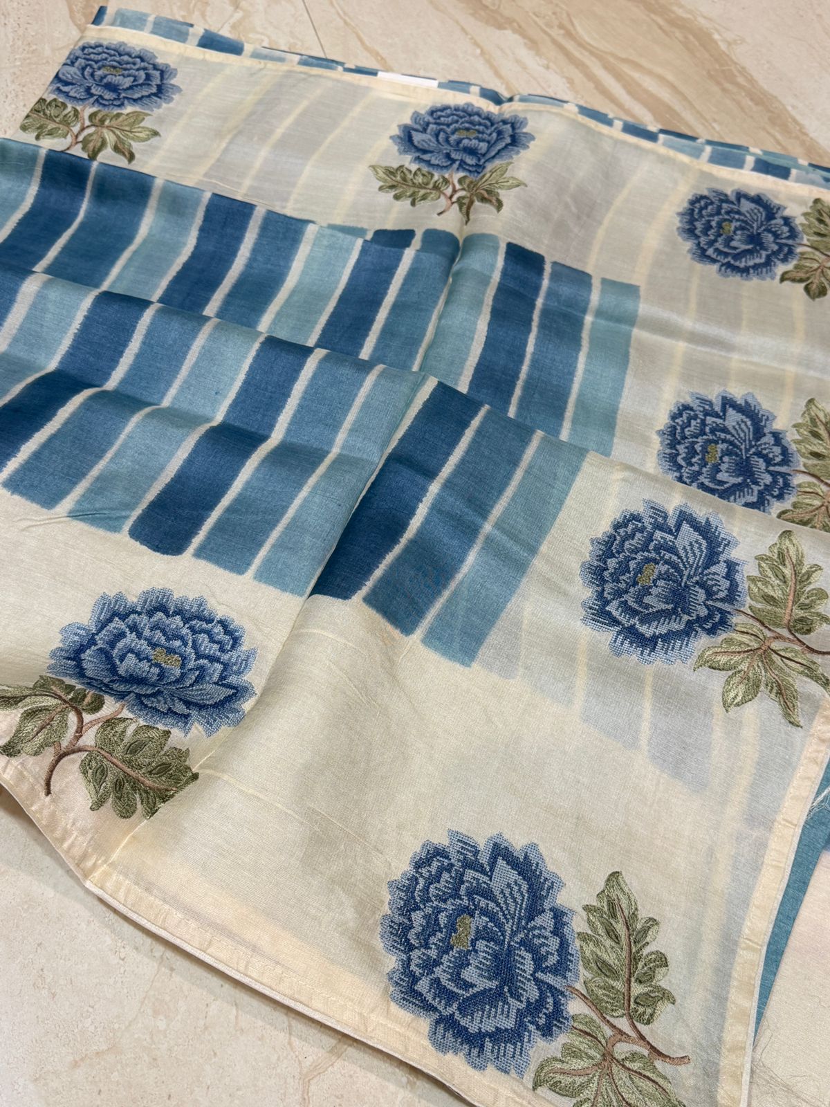 Tussar Silk Hand Brush Dye Saree with Cross Stitch Embroidery Buta
