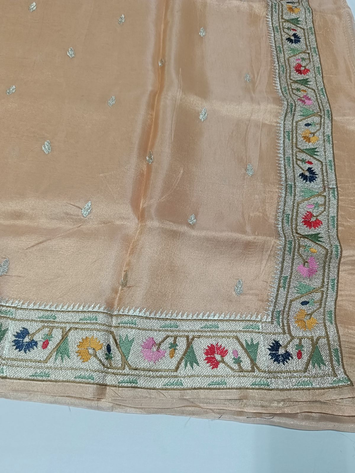 Pure Banarasi Soft Tissue Silk Saree With Paithani Embroidery Border