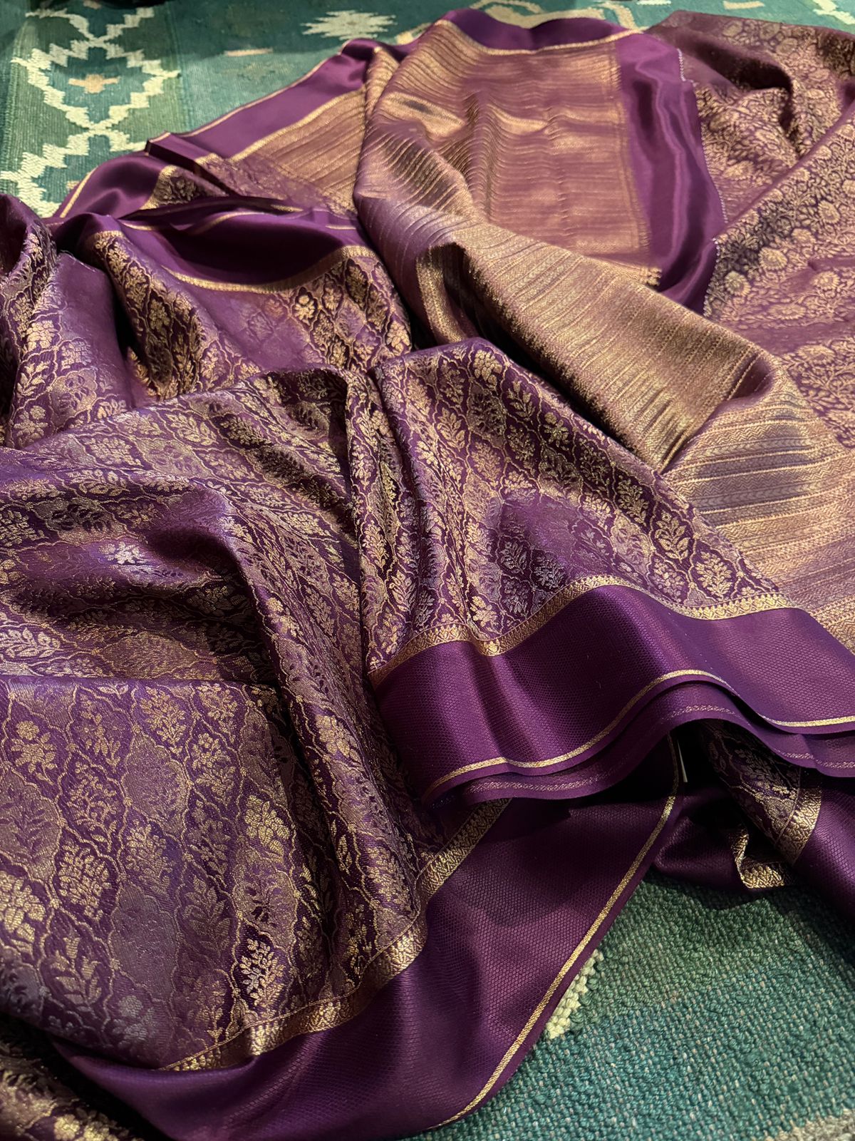Pure Mysore Brocade Crepe Silk Saree With Antiq Zari Weave