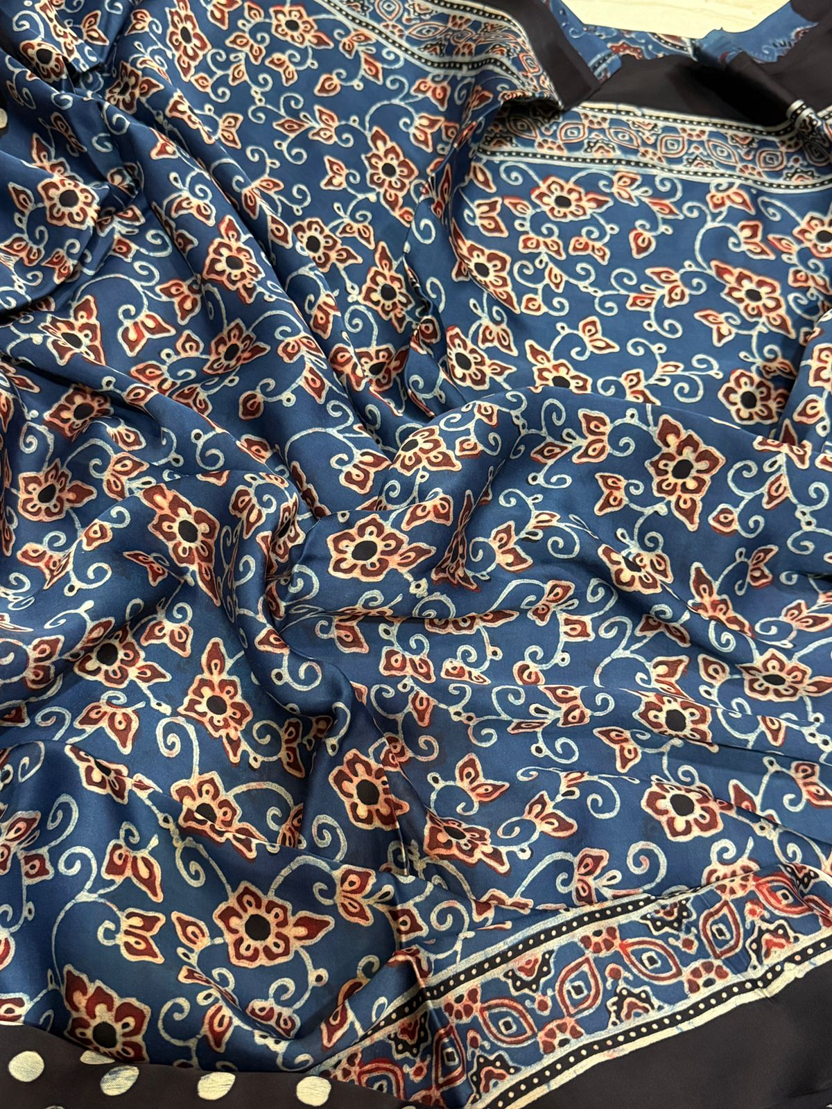 Pure Modal Silk Saree Hand Block Ajrakh Print