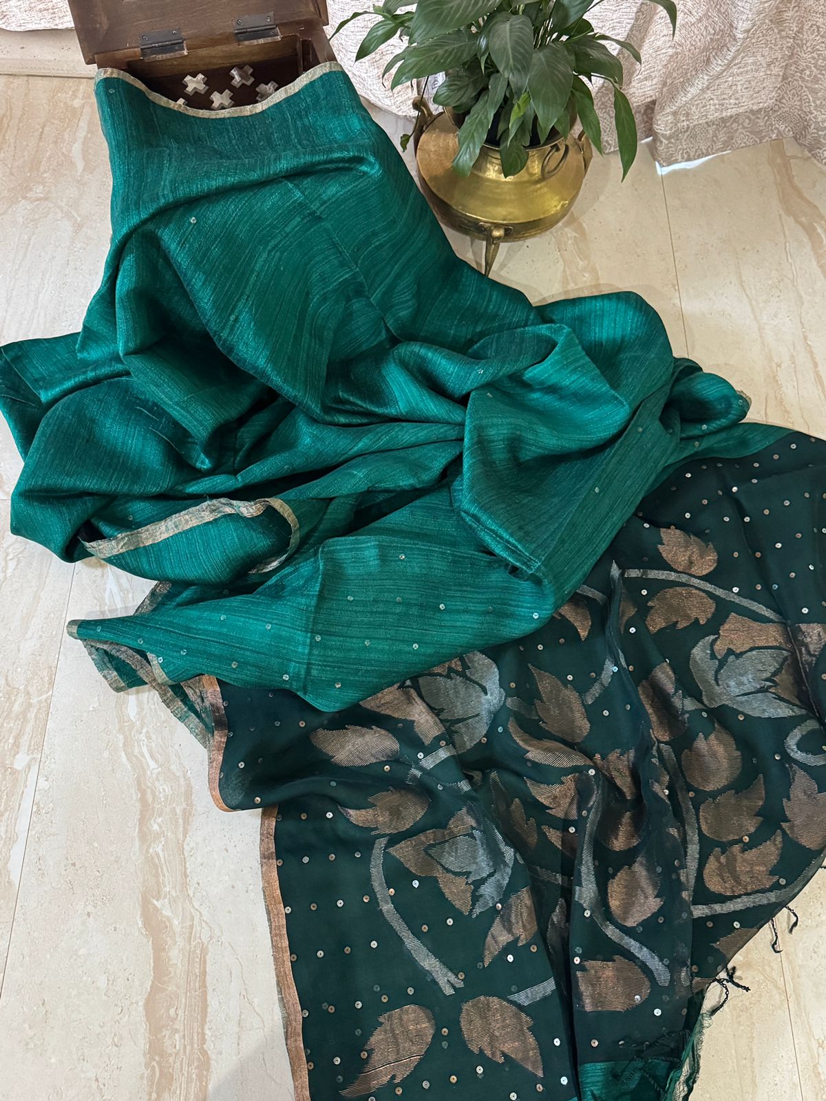 Premium Pure Matka Silk Jamdani Saree with Sequins Work