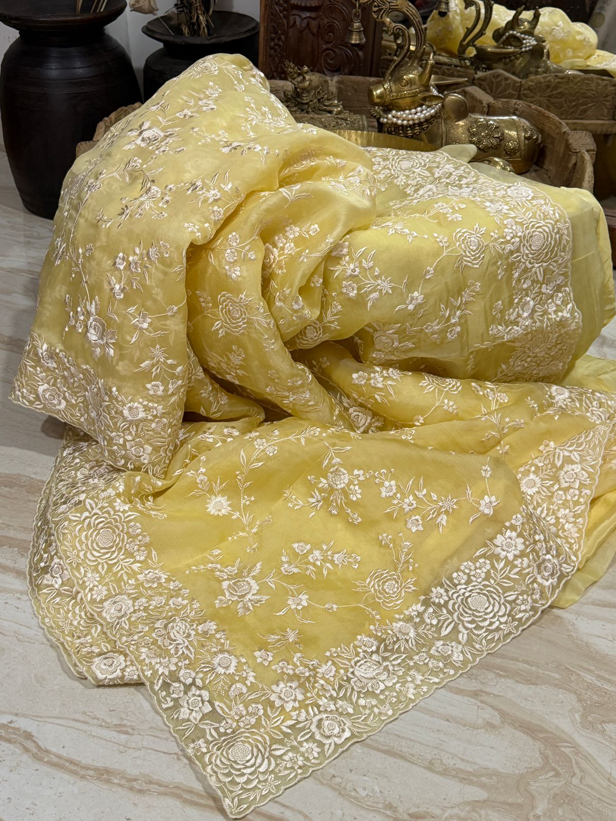 Pure Organza Saree with Parsi Gara Machine Embroidery
