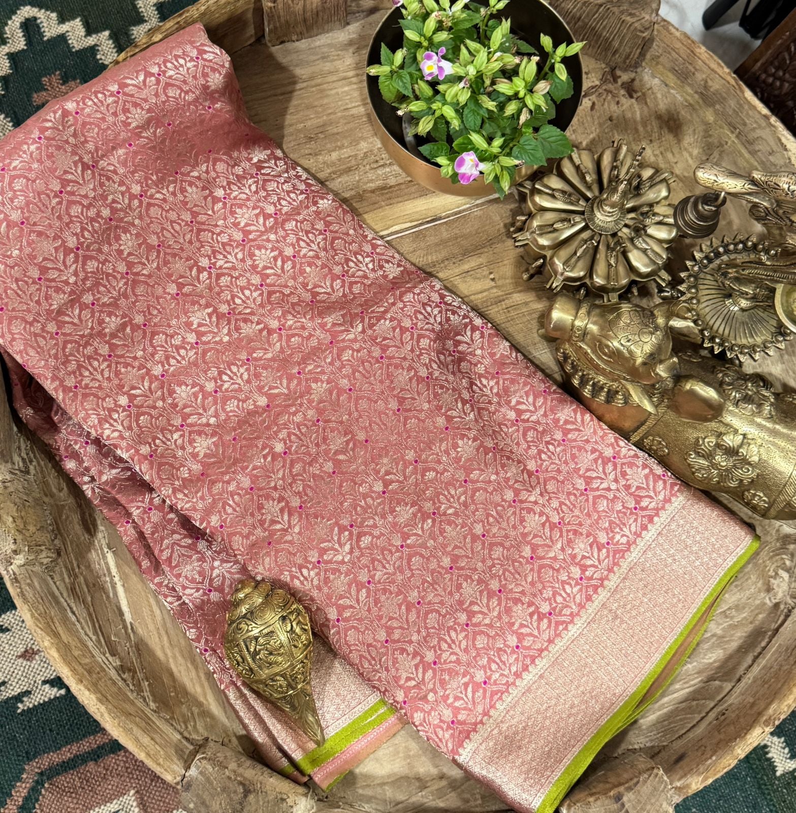 Pure Mysore Brocade Crepe Silk Saree With Meenakari Weave