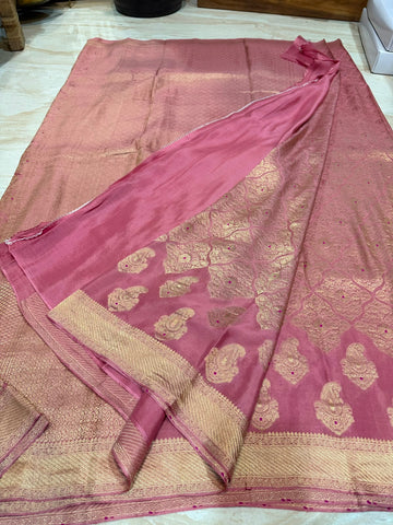 Pure Mysore Brocade Crepe Silk Saree With Zari Weave
